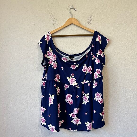 NWT TORRID 4K Pangea Floral Off The Shoulder Babydoll Top in Navy - Picture 1 of 10